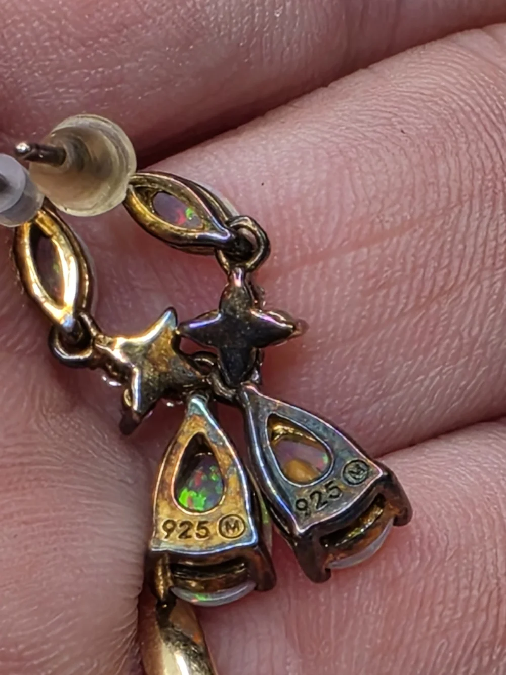 Gold Over Sterling White Opal Teardrop Dangle Earrings Cubic Zirconia Accents